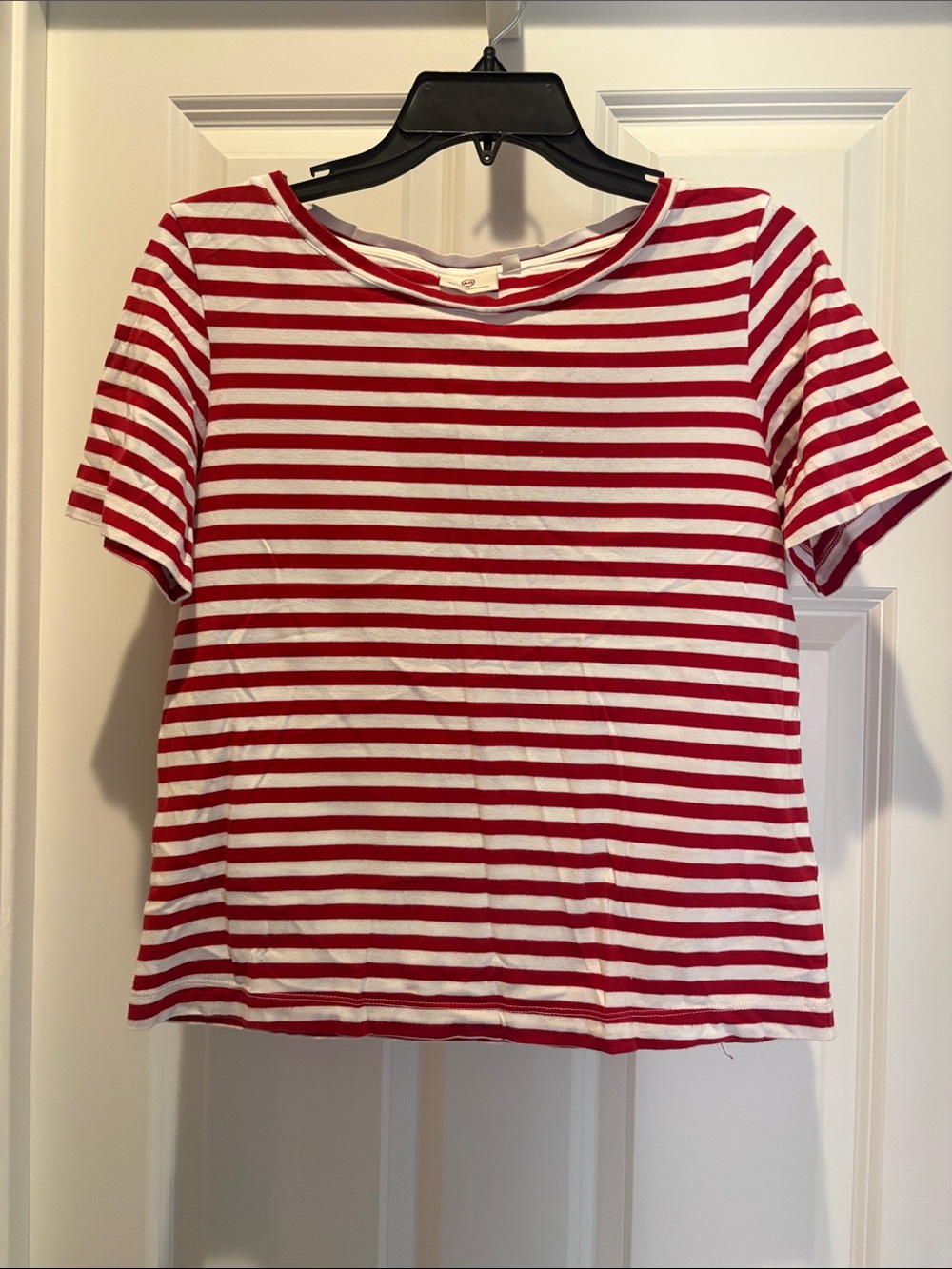 Ag Adriano Goldschmied Red and White Striped Short Sleeve Tee-100% cotton